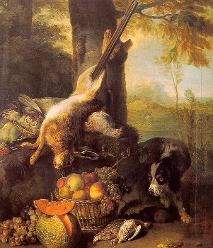 Francois Desportes "Stilleben mit totem Hasen und Hund" von 1711